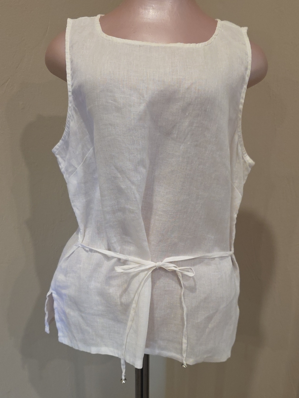 Rachel Zoe Square Neck White Linen Tie-Waist Tank